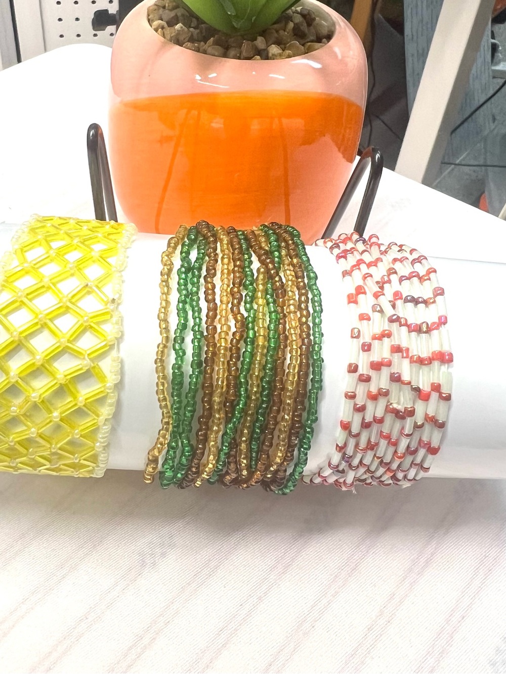 Festive Green and Gold Beaded Wrap Bracelet - Unbranded